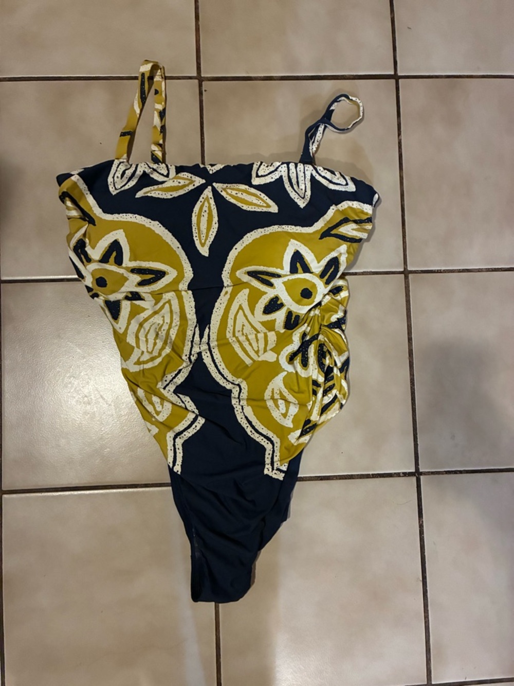 Women's Black and Mustard Floral One-Piece Swimsuit - Picture 2 of 5